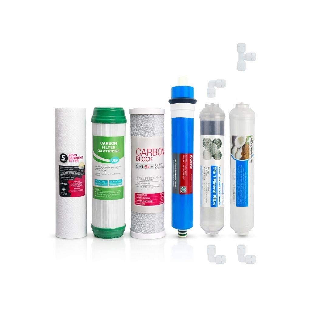 6-lı Reverse Osmosis (RO) Su Filtri Kartric Dəsti – PP, GAC, CTO, LG Membran, Post Karbon, Mineral Filtr